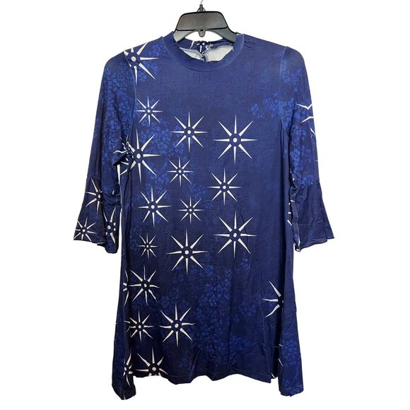 Azalea By Firmiana Blue Starburst Print XL Womens Long Sleeve Dress - Picture 1 of 6